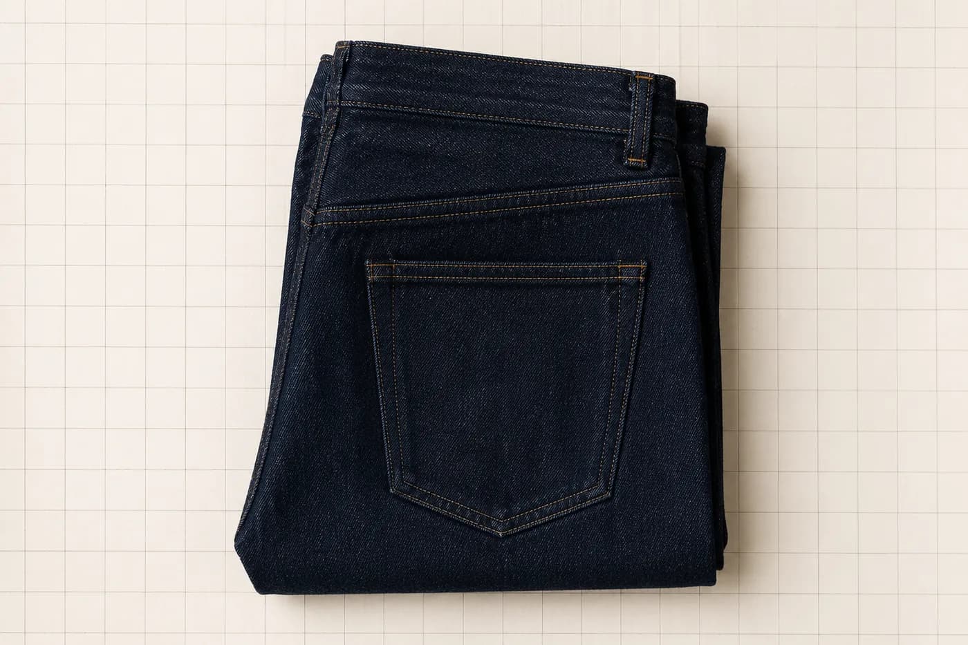 Indigo denim folded into a clean rectangle.